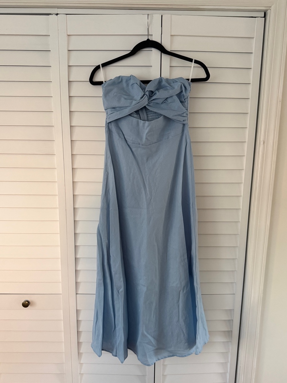 Sky Blue Strapless Linen Sundress With Cutout Under Bust